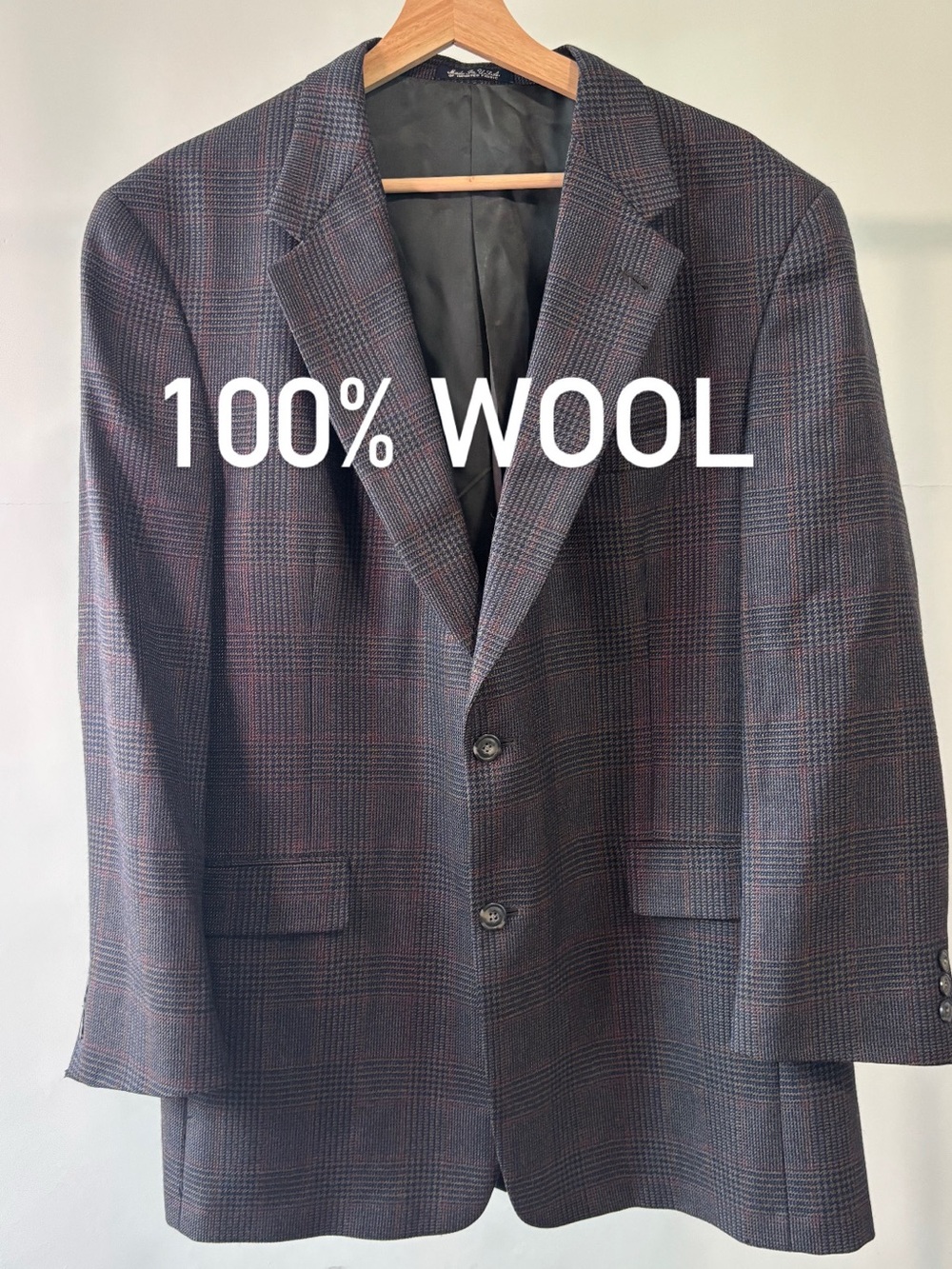 Austin Reed Men's Wool Plaid Blazer | Dark Gray  | 100% wool